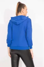 Kadın Saks Robası Dantel Ve Kapşon Detaylı Kanguru Cepli Sweat Shirt 65N35463