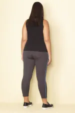 Kadın Füme Yan Şeritli Likralı Jarse Tayt Pantolon 65N28656