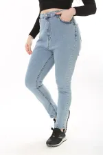 Kadın Büyük Beden Mavi Yüksek Bel Dar Paçalı Likralı 5 Cep Kot Pantolon 65N37644