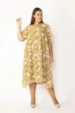 Kadın Haki Astarlı Yırtmaç Kollu Şifon Elbise 65N28127