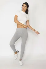 LEGGINGS GRIS POUR FEMME AVEC DÉTAILS EN PIERRE ET FERMETURE ÉCLAIR