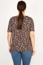 Kadın Renkli Büyük Beden Şal Desenli Yaka Detaylı Bluz