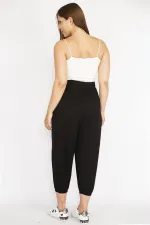 Kadın Büyük Beden Siyah Paça Ribanalı Rahat Kesim Yan Cepli Eşofman Alt