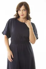 Kadın Büyük Beden Lacivert Beli Gipe Lastik Detaylı Yarasa Kol Elbise 65N36900