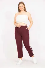 Kadın Bordo Büyük Beden Yan Şeritli Eşofman Alt 65N35626