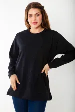 Kadın Büyük Beden Hardal Dueble Face Kumaş Renk Kombinli Sweatshirt 65N37124