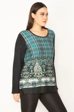 Kadın Yeşil Bisiklet Yakalı Ön Desenli Tunik 65N31342