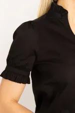 Kadın Beyaz Yaka Ve Kol Ağzı Fırfır Detaylı Poplin Bluz 65N35174