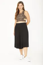 Kadın Büyük Beden Siyah Geniş Paçalı Beli Lastikli Yan Cepli Viskon Kapri 65N36810