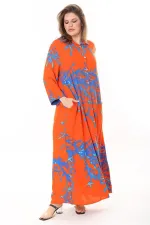 Kadın Büyük Beden Mavi Ön Boy Düğmeli Gömlek Yakalı Uzun Elbise 65N37875