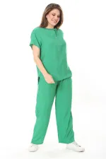 Kadın Büyük Beden Nar Ön Pat Düğmeli Tunik Ve Pantolon İkili Takım 65N37879