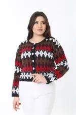 Kadın Büyük Beden Lacivert Baklava Desen Ön Düğmeli Triko Hırka 65N38863