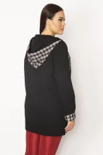 Kadın Bordo Ekose Desen Detaylı Kapşonlu Mont 65N29568