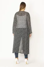 Kadın Kırmızı Şifon Kumaş Desenli Uzun Hırka 65N28497