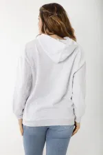 Kadın Büyük Beden Gri İçi Şardonlu Nakış Ve Kanguru Cep Detaylı Kapşonlu Sweatshirt 65N37206