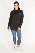 Women's Black Plus Size Front Placket Zippered Sweatshirt