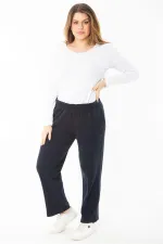 Kadın Büyük Beden Lacivert Beli Lastikli Ütü İzi Çima Dikişli Yan Cepli Eşofman Alt 65N37400