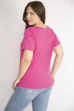 Kadın Fujya Büyük Beden Pamuklu Kumaş Bisiklet Yakalı Kısa Kollu Bluz