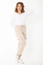 Kadın Büyük Beden Vizon Bel Ve Paçası Lastikli Kargo Cepli Eşofman Alt 65N37391