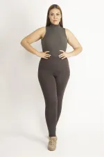 Kadın Kahve Yanları Sim Detaylı Tayt Pantolon 65N20135