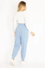 Kadın Bebe Mavisi Kendinden Çizgili Bel Bağcıklı Pantolon 65N35103