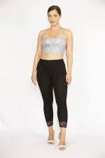 Kadın Siyah Büyük Beden Paça Dantelli Tayt