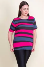 Kadın Fuşya Bisiklet Yakalı Pamuklu Kumaş T.Shirt 65N21080