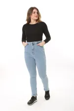 Kadın Büyük Beden Mavi Yüksek Bel Dar Paçalı Likralı 5 Cep Kot Pantolon 65N37644