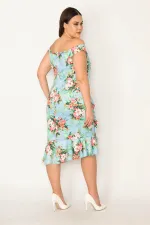 WOMEN'S COLORFUL DRESS WITH FLOUNCED WAIST AND DRAPED HEM