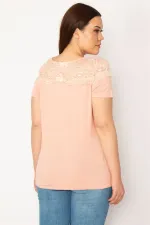 KADIN SOMON ÖN PATI FERMUARLI DANTEL DETAYLI BLUZ