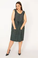 Kadın Haki Çizgi Kombinli Cepli Elbise 65N33220