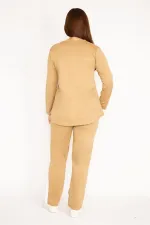 Kadın Camel V Yakallı Bluz Pantolon Takım 65N34658