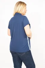 Kadın Lacivert Büyük Beden Polo Yakalı Yan Şeritli Spor Bluz 65N35771
