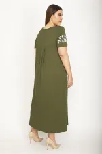Kadın Haki Sim Detaylı Ön Baskılı Viskon Elbise 65N27473