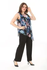 Kadın Büyük Beden Lacivert Şifon Pelerinli Tulum 65N37909