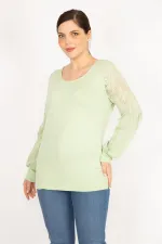 Kadın Nar Büyük Beden Kolları Tül Dantel Detaylı Tunik