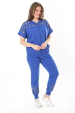 Kadın Büyük Beden Saks Göğüs Ve Paça Detaylı İkili Takım 65N37887