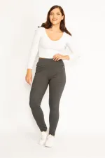 Leggings femme gris à carreaux et poches zippées décoratives 26A34810