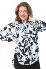 Kadın Büyük Beden Renkli Ön Düğmeli Arkası Uzun Desenli Gömlek 65N38022