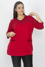 Kadın Kırmızı Pamuklu Kumaş Cep Detaylı Bluz 65N13707