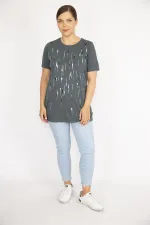 Kadın Büyük Beden Bebe Mavisi Payet Ve Taş İşli Bisiklet Yakalı Bluz