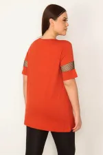 KADIN ORANJ FİLE DETAYLI VİSKON BLUZ