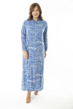 Kadın Büyük Beden Mavi Dokuma Viskon Kumaş Ön Boy Düğmeli Uzun Kollu Elbise 65N36872