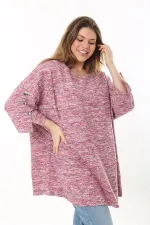 Kadın Büyük Beden Yeşil Kolları Süs Metal Düğmeli Kırçıllı Kalın Tunik 65N37403