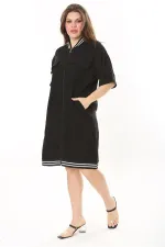 Kadın Büyük Beden Nar Ön Fermuarlı Ribana Detaylı Aerobin Kumaş Elbise 65N37880