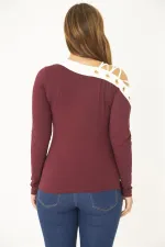 Kadın Büyük Beden Bordo Kuşgözü Ve Biye Detaylı Bluz 65N36965
