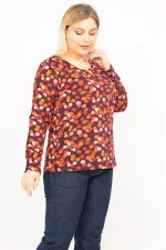 Kadın Renkli Büyük Beden Pamuklu Kumaş Yaka Detaylı Bluz 65N35772