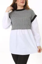 Kadın Büyük Beden Beyaz Kazayağı Ve Poplin Kombinli Tunik 65N37577