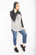 Kadın Gri Rahat Kesim Yumoş Kumaş Kapşonlu Cepli Sweatshirt 65N35488