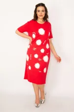 Kadın Kırmızı Ön Baskılı Viskon Elbise 65N33248